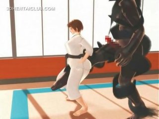 Hentai karate mladý žena grganie na a masívne penis v 9d